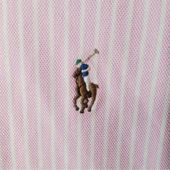 Ralph Lauren Button Down Long Sleeve Pink/White Striped Shirt Size M - Picture 3 of 9